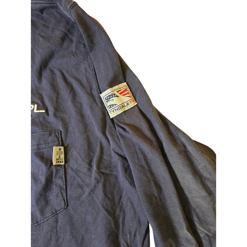 Tyndale FR Flame Resistant Henley Shirt Mens 2XL Navy Blue Long Sleeve SPL Logo - Picture 3 of 7